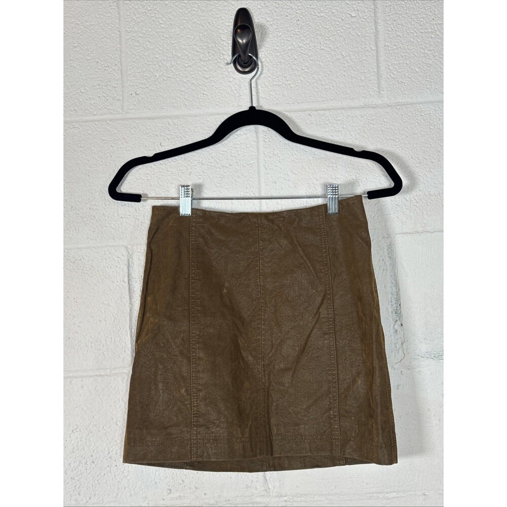 Free People Brown Faux Suede Leather Mini Skirt Size 0 Coated Rayon‎ Y2K Style